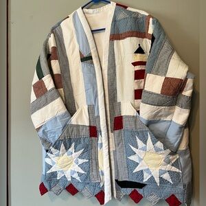 Quilted Jacket coat with Nautical Design Upcycled by me size large